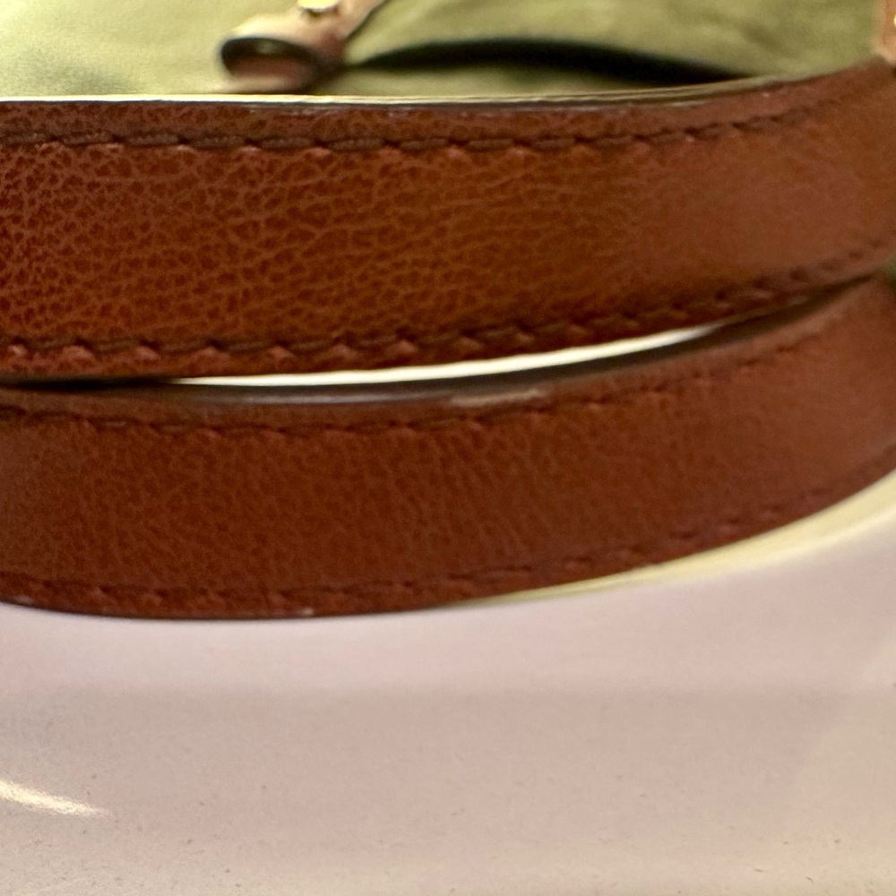 Fossil Leather Suede Green Tote Handbag Green Brown Handles Work Travel Safari - Picture 13 of 16